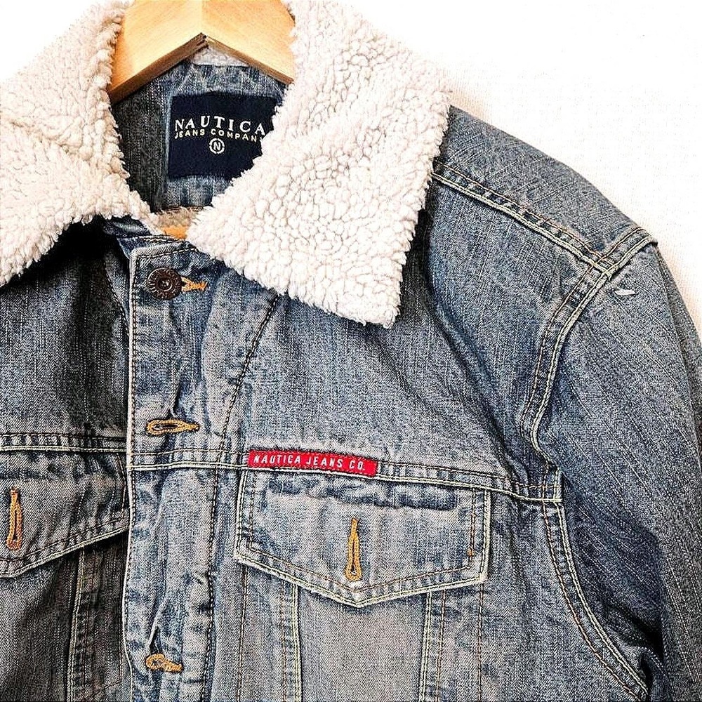 Vintage Nautica WorkWear Men's Distressed Barn Jean Jacket XL Sherpa Lining Coat